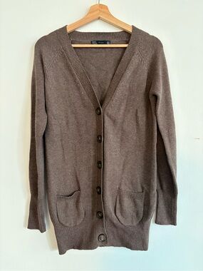 Zara Taupe Knit Cardigan with Ribbed Collar
